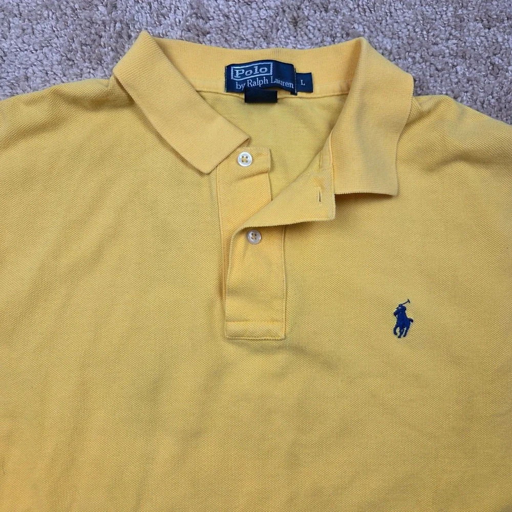 Vintage POLO Ralph Lauren Yellow Polo Navy Pony Casual Collar‎ Shirt